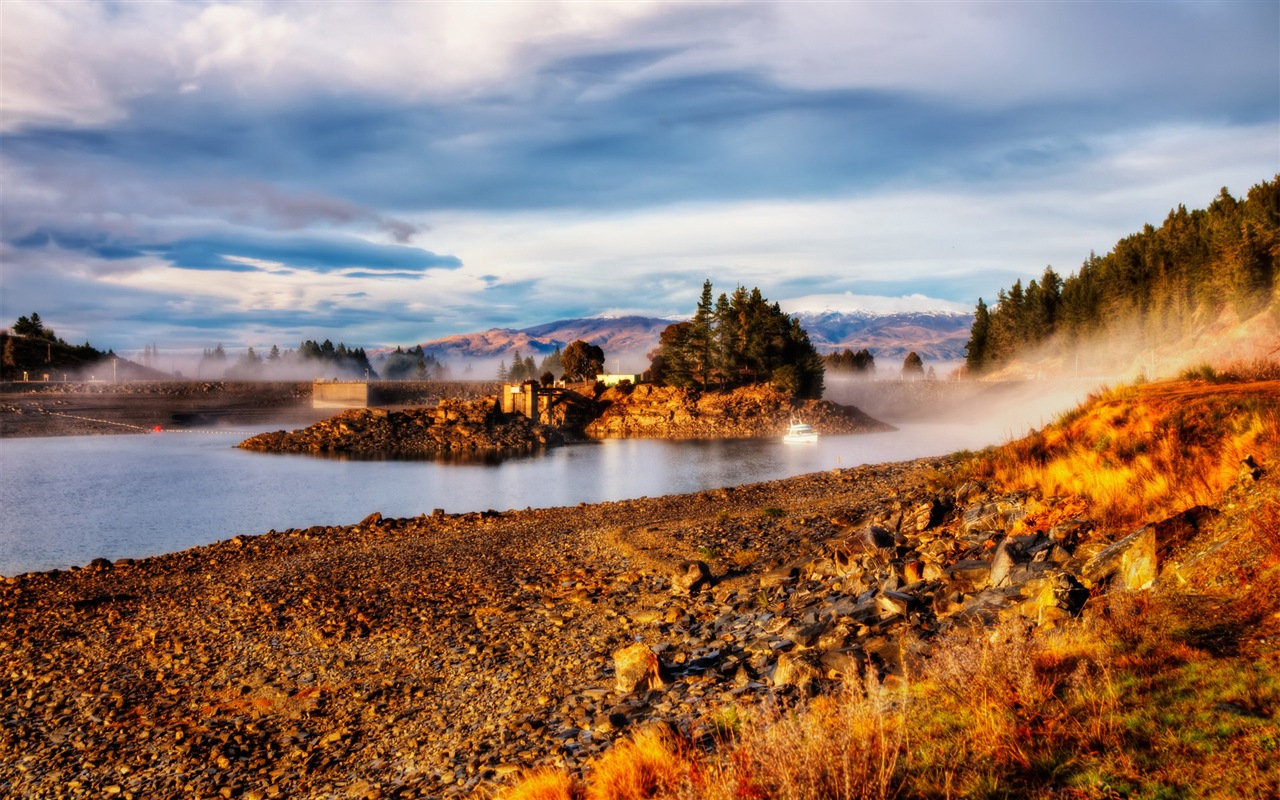 霧的秋天，紅葉樹木，高清壁紙 #2 - 1280x800