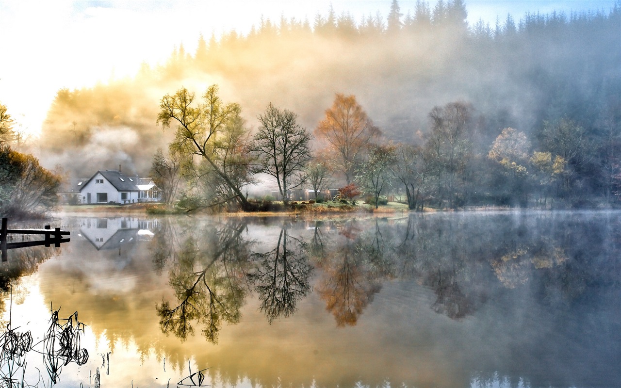 霧的秋天，紅葉樹木，高清壁紙 #5 - 1280x800