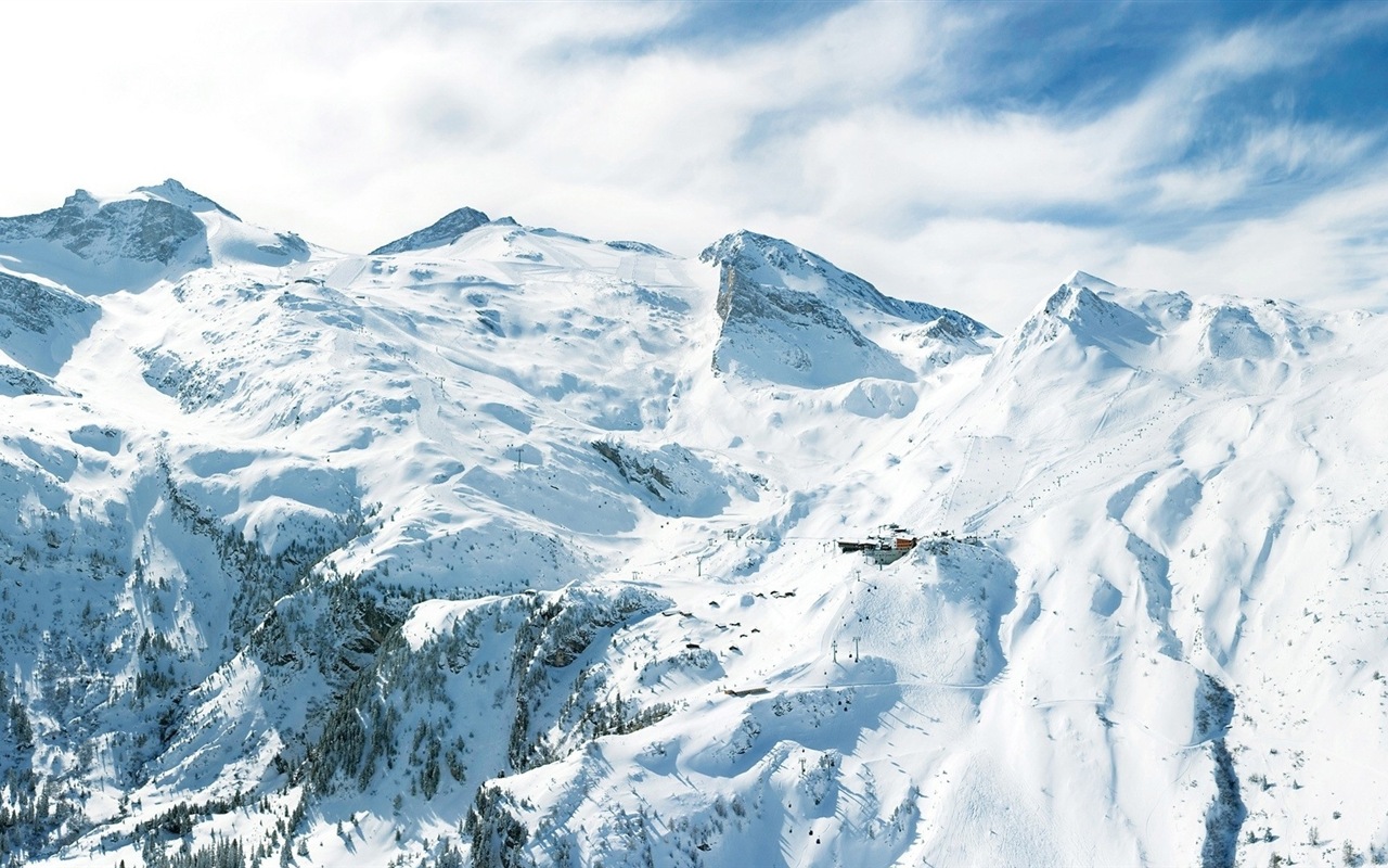 冬天的雪景，山，湖，樹木，道路高清壁紙 #13 - 1280x800