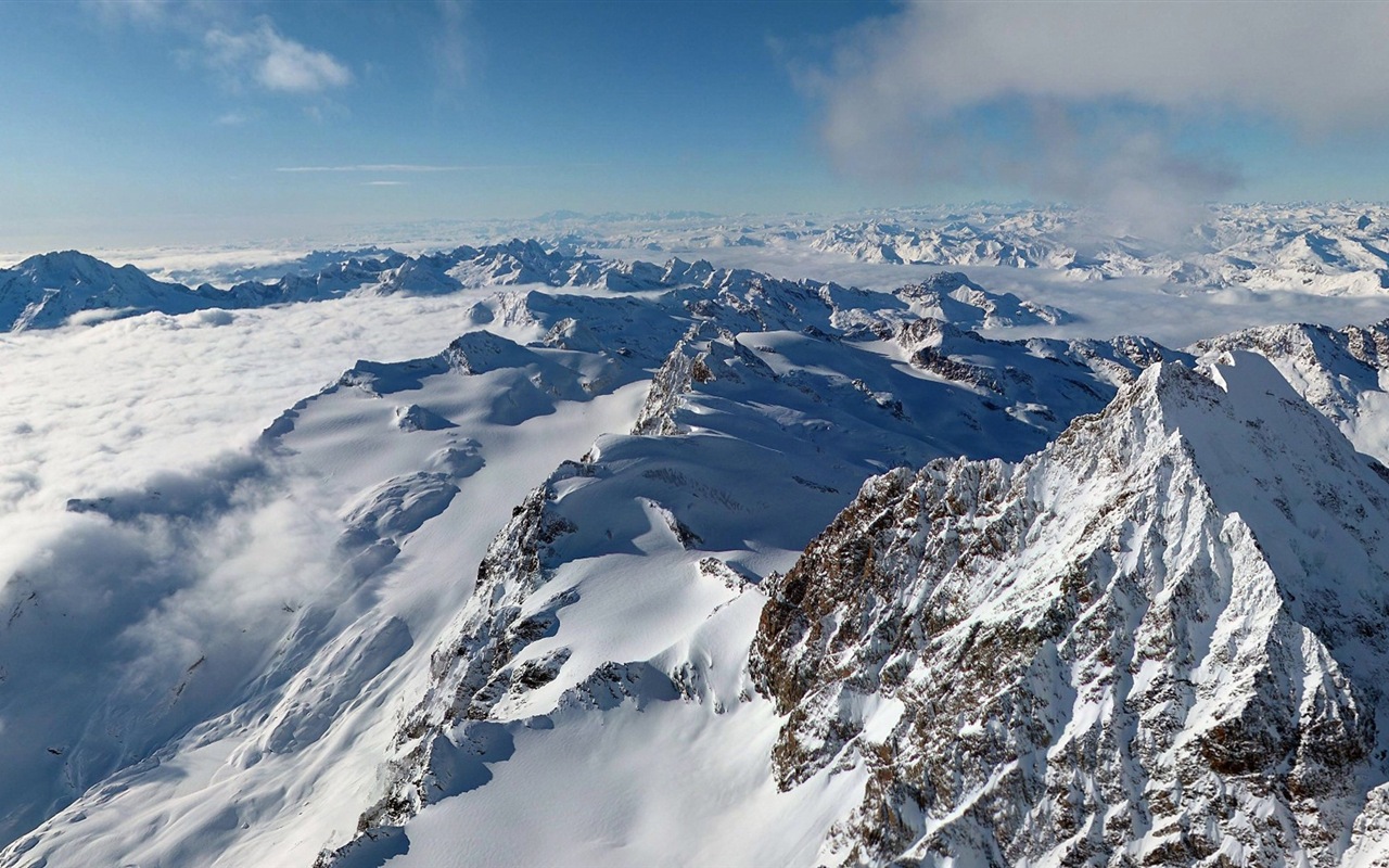 Hiver, neige, montagnes, lacs, arbres, routes fonds d'écran HD #14 - 1280x800