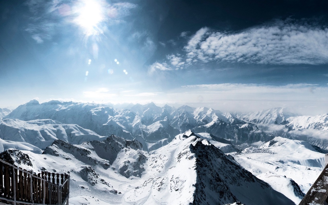Hiver, neige, montagnes, lacs, arbres, routes fonds d'écran HD #15 - 1280x800