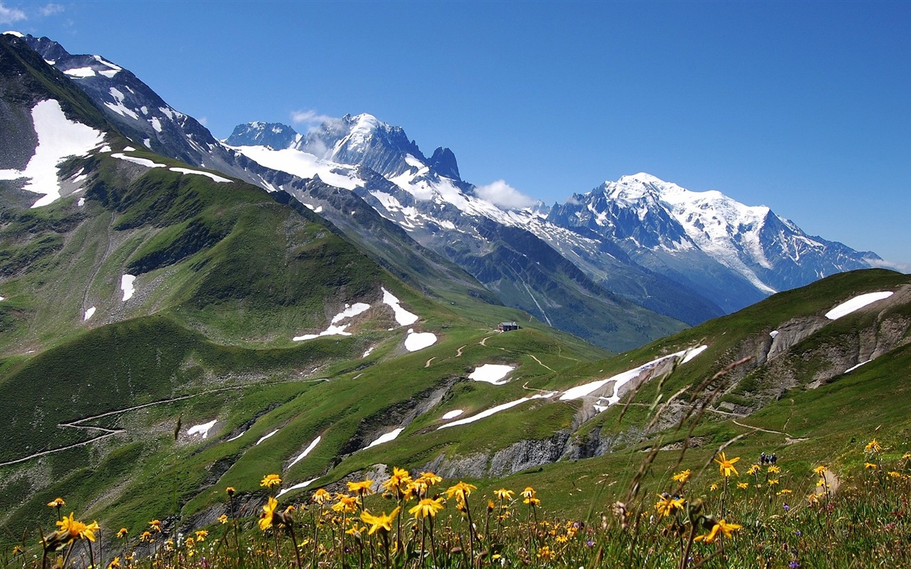 Hiver, neige, montagnes, lacs, arbres, routes fonds d'écran HD #17 - 1280x800