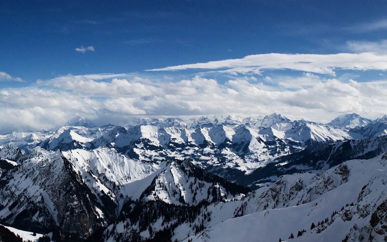 Hiver, neige, montagnes, lacs, arbres, routes fonds d'écran HD #18 - 1280x800