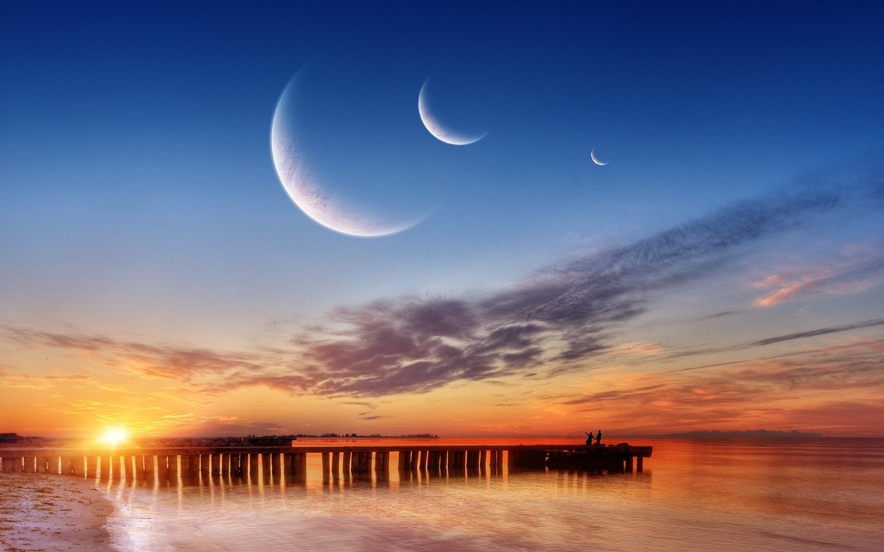 夕陽，藍天，大海，自然風景高清壁紙 #6 - 1280x800