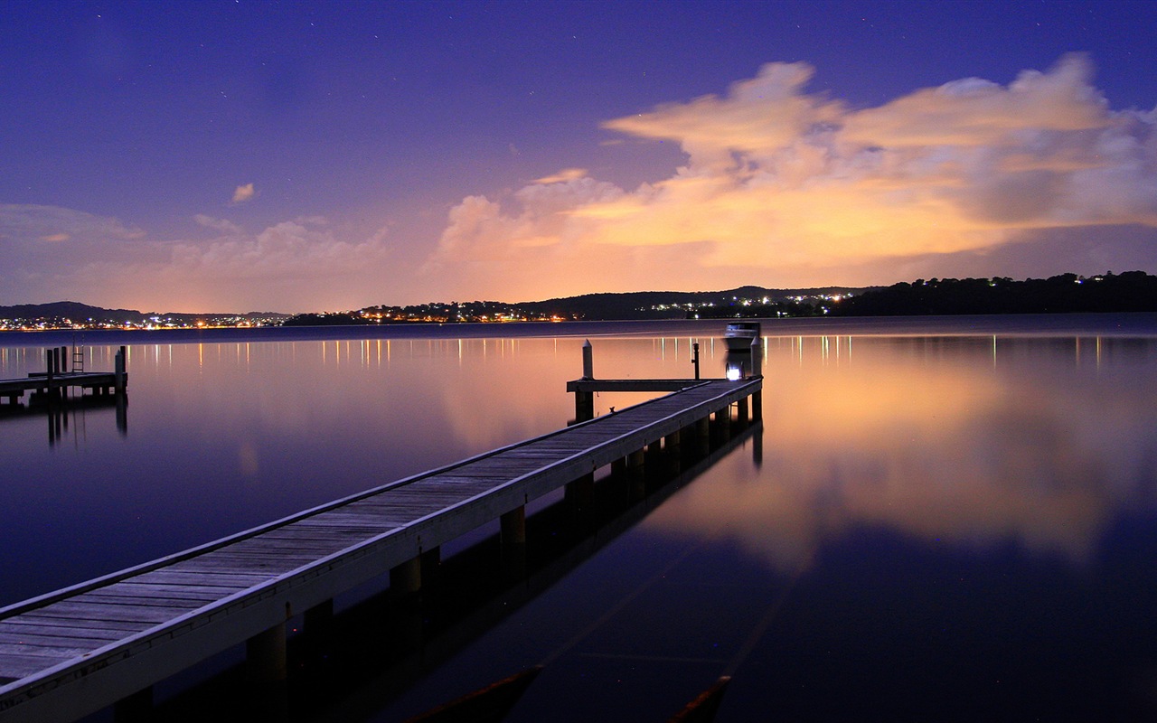 湖と遊歩道の夕暮れの景色のHD壁紙 #10 - 1280x800