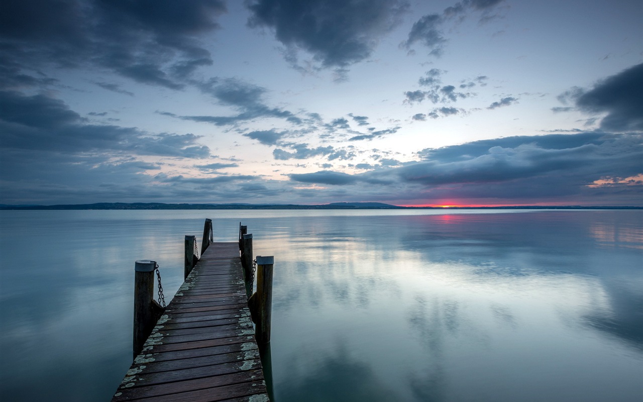 Lake a Boardwalk výhled soumraku HD tapety na plochu #13 - 1280x800