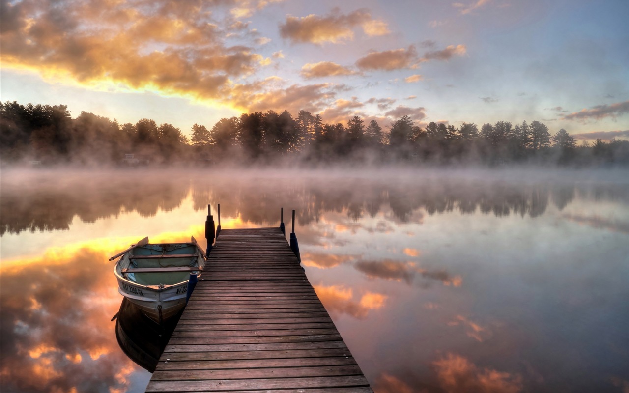 Lake a Boardwalk výhled soumraku HD tapety na plochu #15 - 1280x800