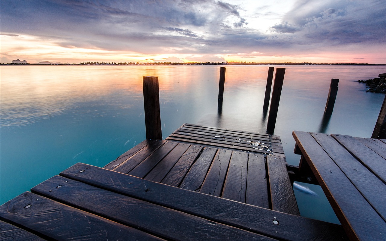 Lake et promenade au crépuscule vues fonds d'écran HD #19 - 1280x800