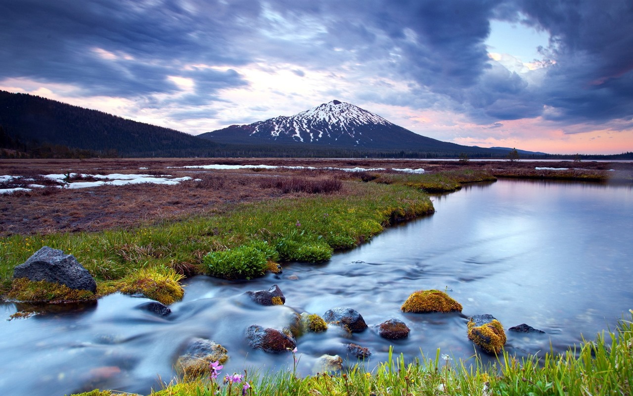 Les arbres, les montagnes, l'eau, lever et coucher du paysage de nature, fonds d'écran HD #35 - 1280x800