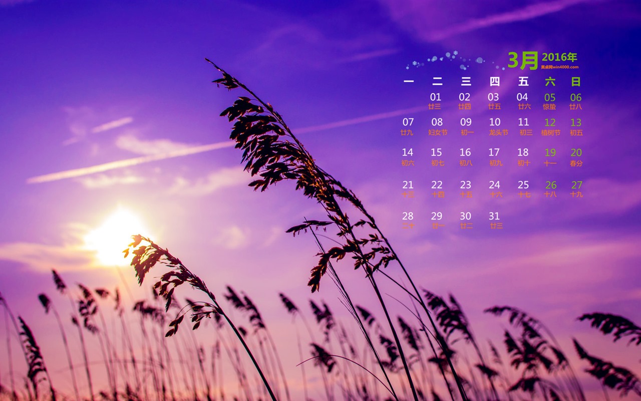 2016年3月 月曆壁紙(一) #11 - 1280x800