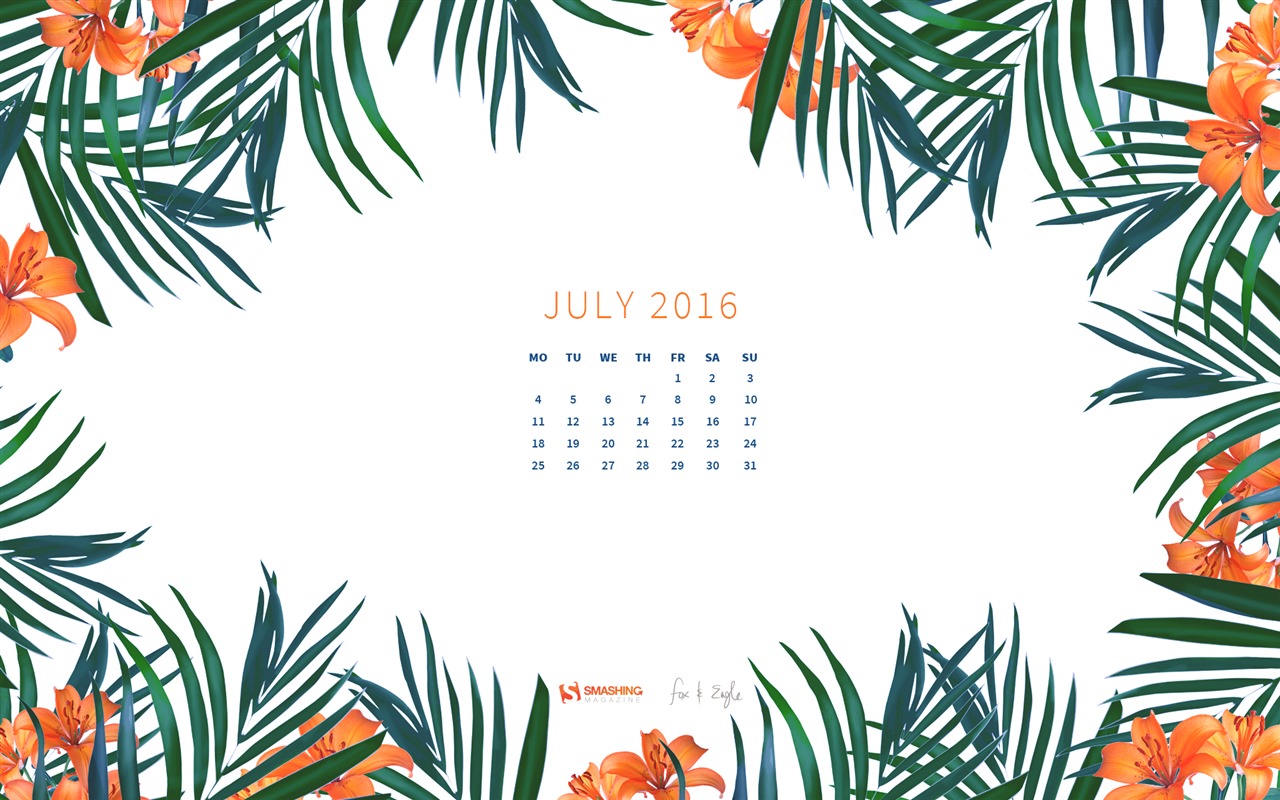 Juillet 2016 calendrier fond d'écran (2) #20 - 1280x800