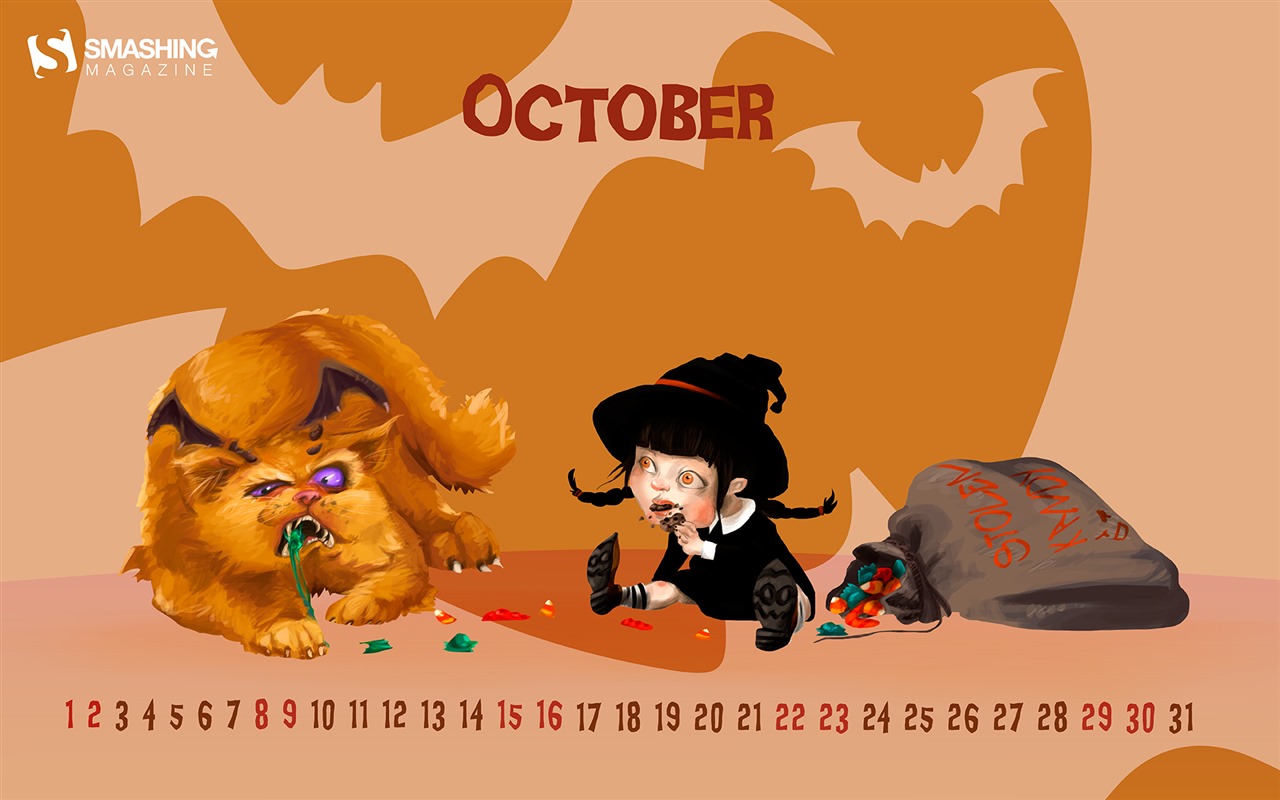 De octubre de el año 2016 fondo de pantalla de calendario (2) #14 - 1280x800