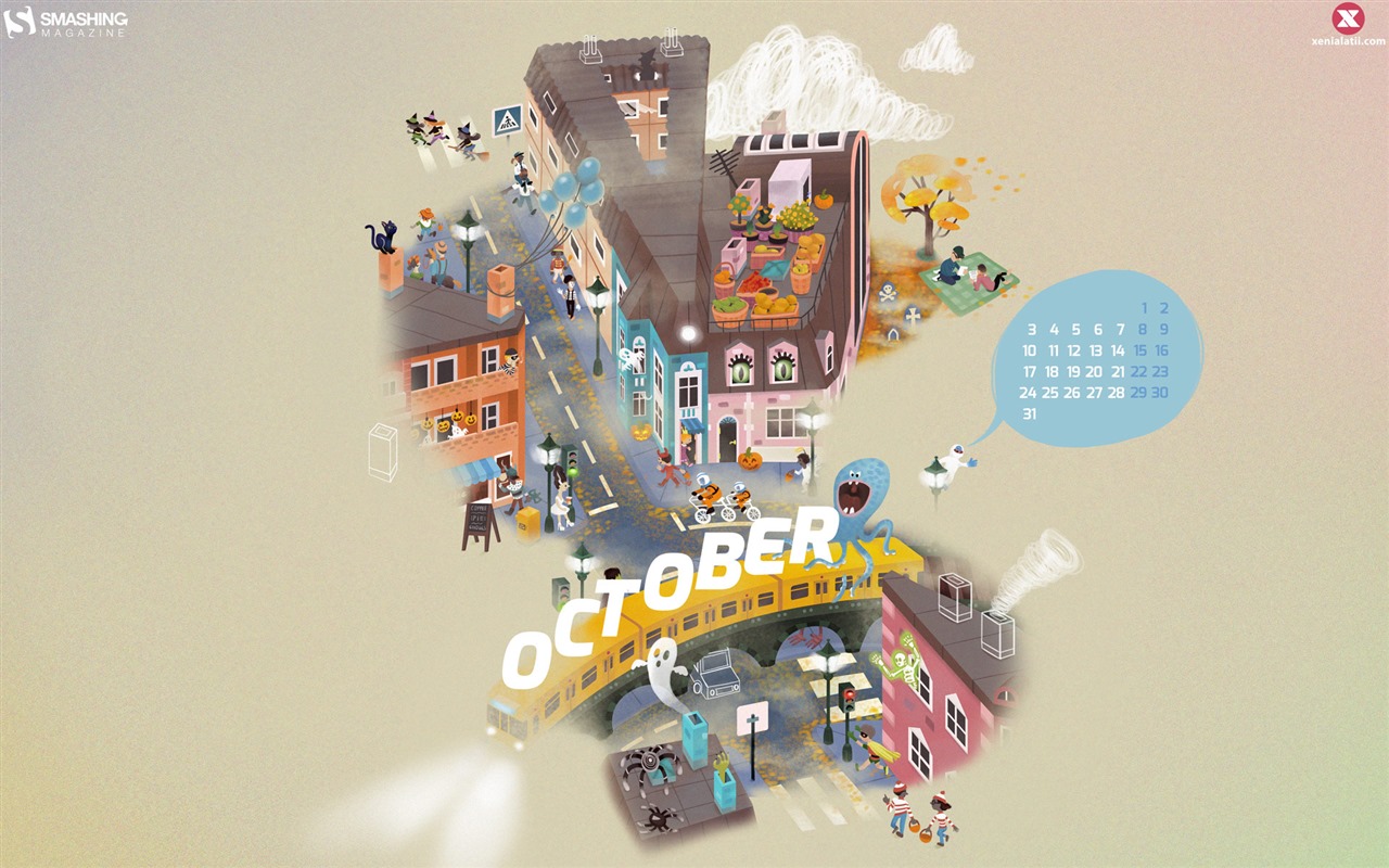 De octubre de el año 2016 fondo de pantalla de calendario (2) #16 - 1280x800