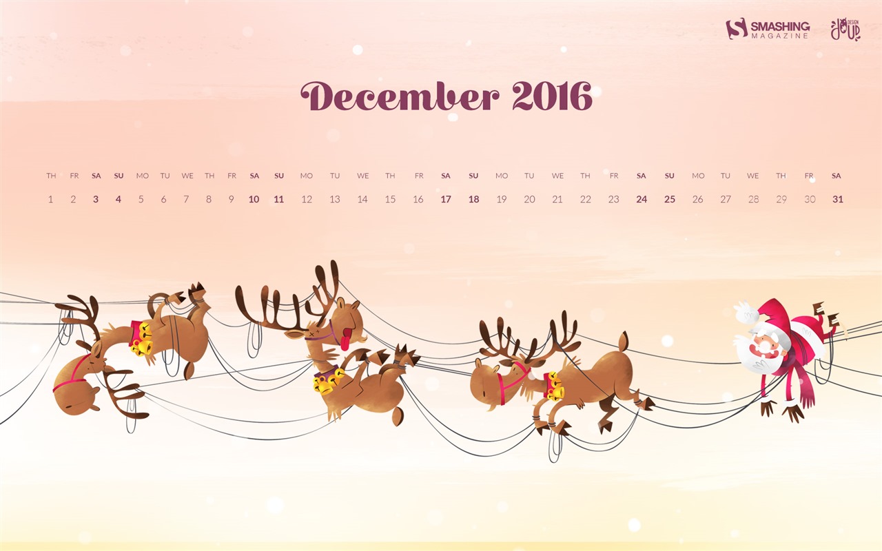 2016年12月クリスマステーマカレンダーの壁紙 (1) #13 - 1280x800