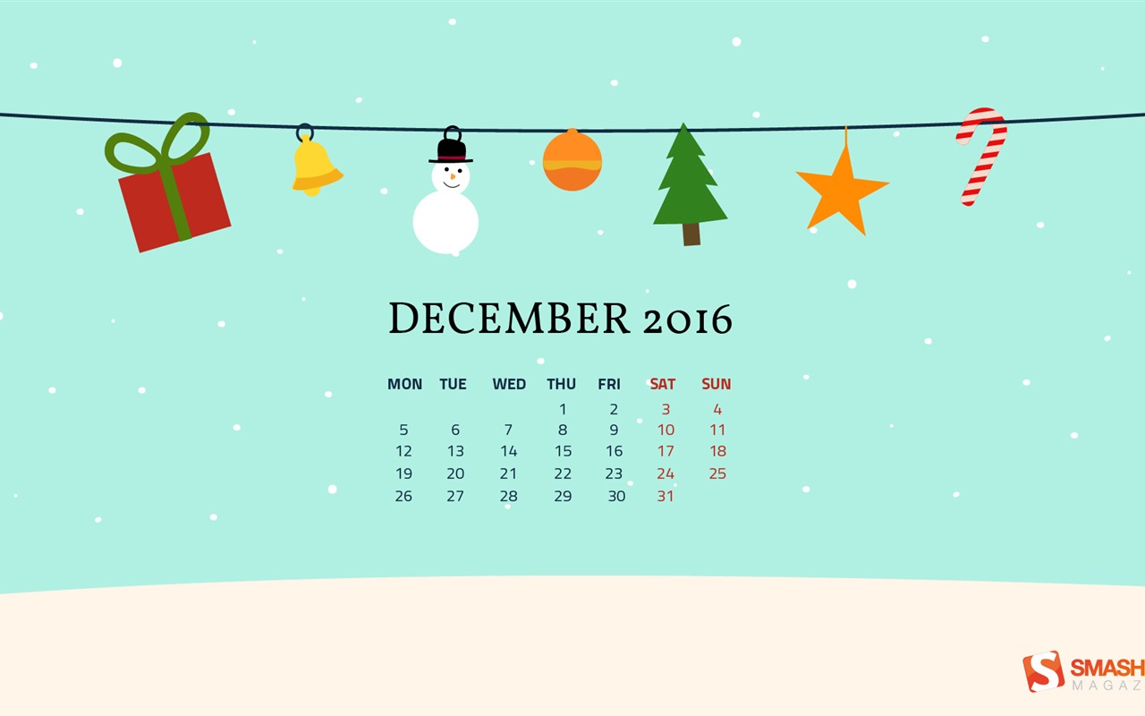 2016年12月クリスマステーマカレンダーの壁紙 (1) #14 - 1280x800