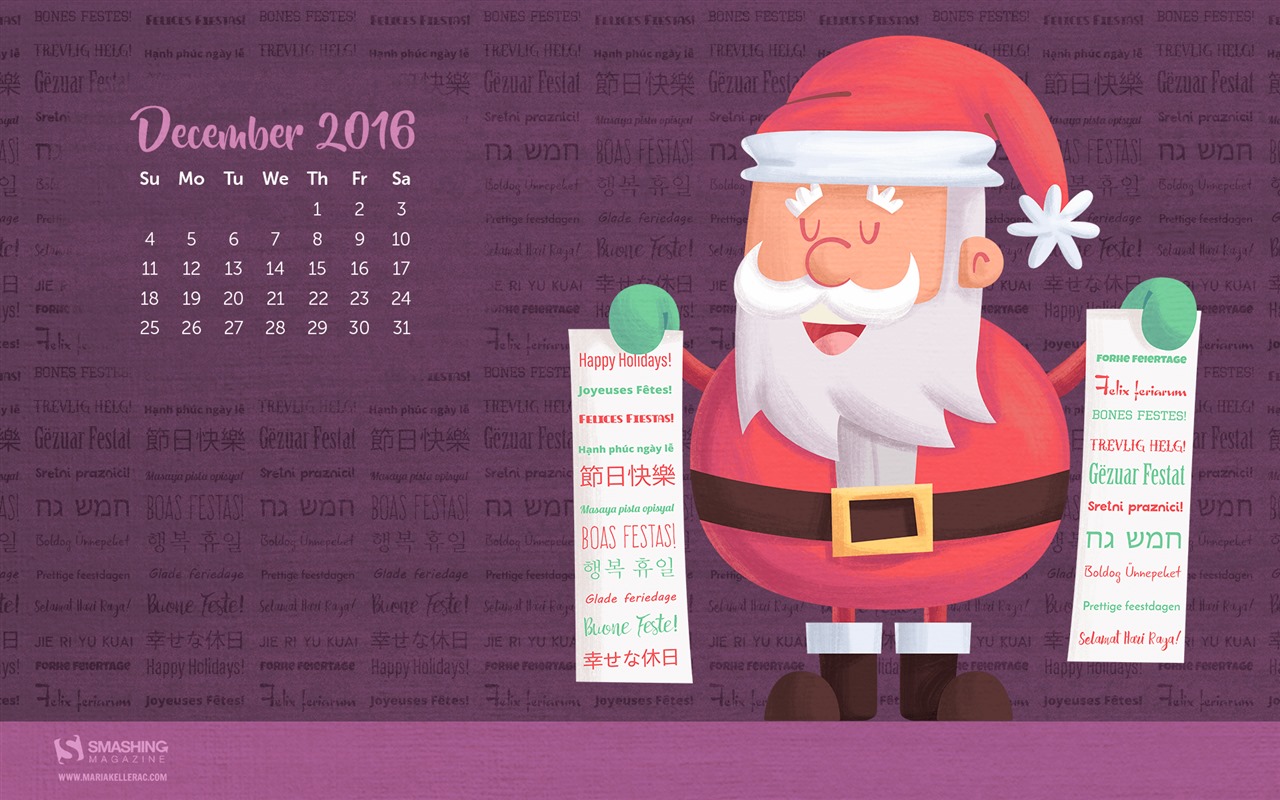 Prosince 2016 Vánoční téma kalendář tapeta (1) #24 - 1280x800