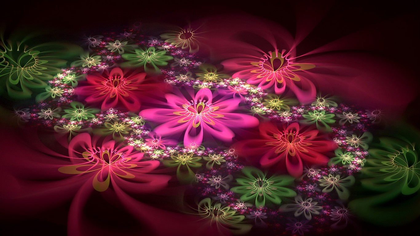 3D梦幻抽象花朵壁纸13 - 1366x768