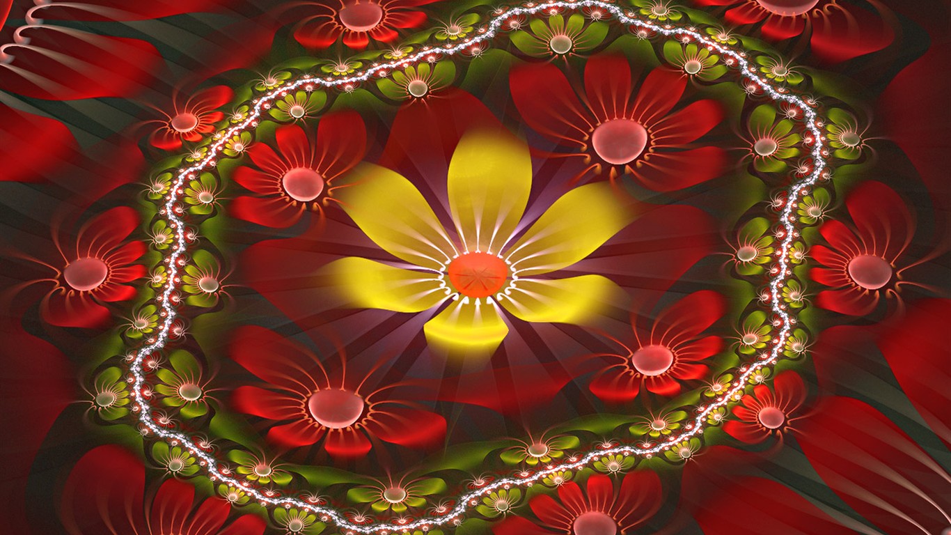 3D梦幻抽象花朵壁纸15 - 1366x768