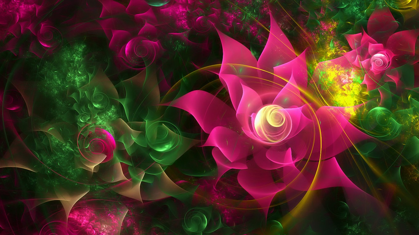 3D梦幻抽象花朵壁纸16 - 1366x768