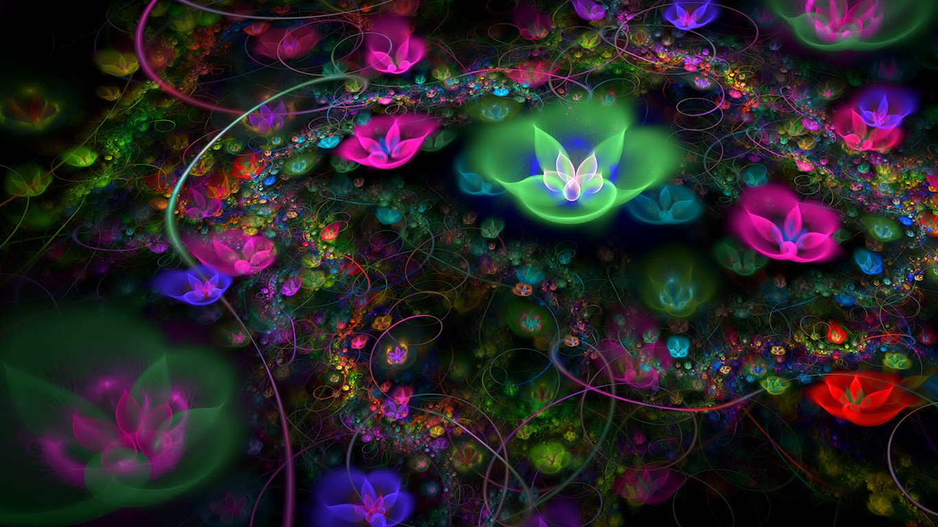 3D梦幻抽象花朵壁纸18 - 1366x768