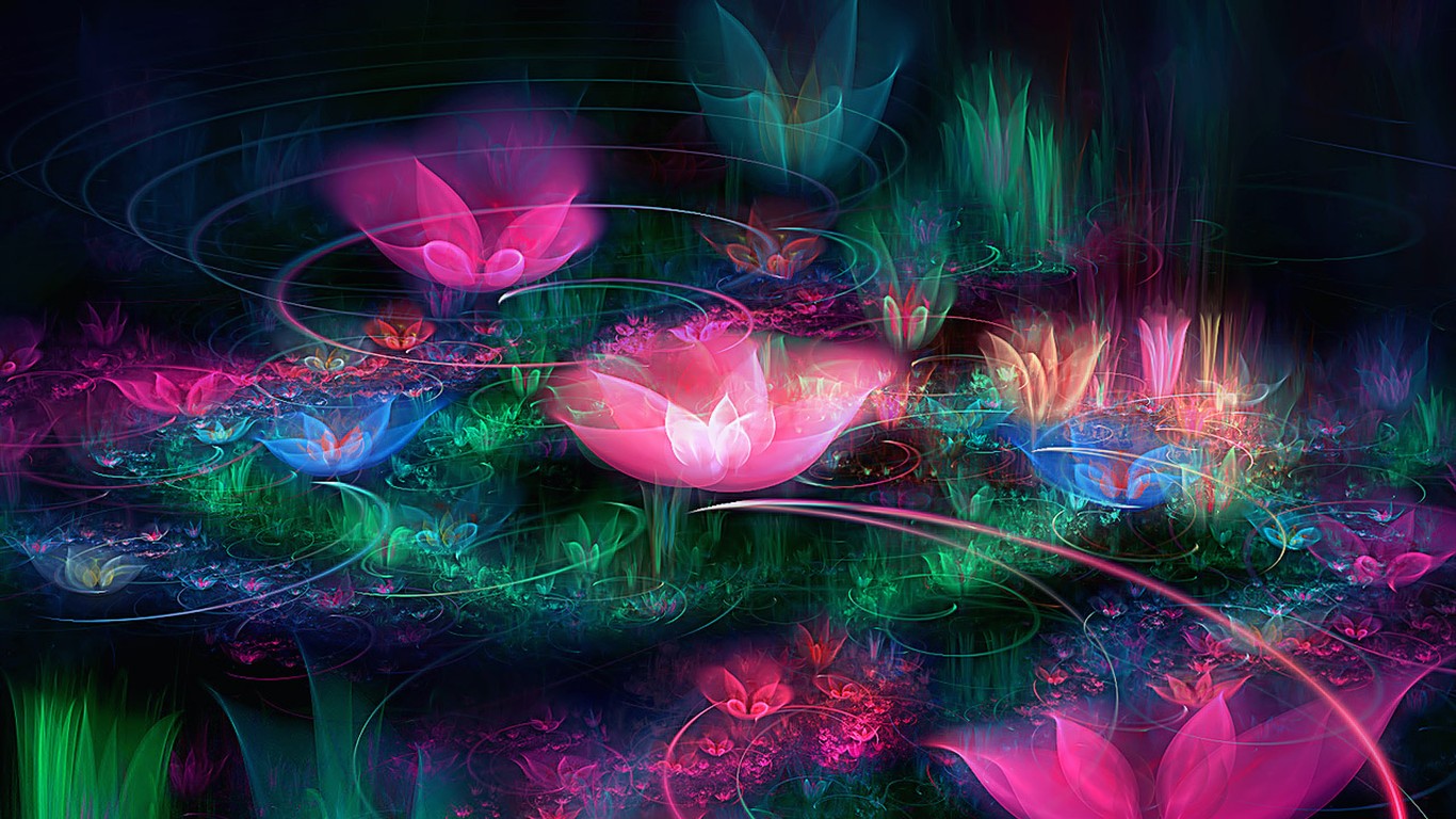 3D夢幻抽象花朵壁紙 #21 - 1366x768