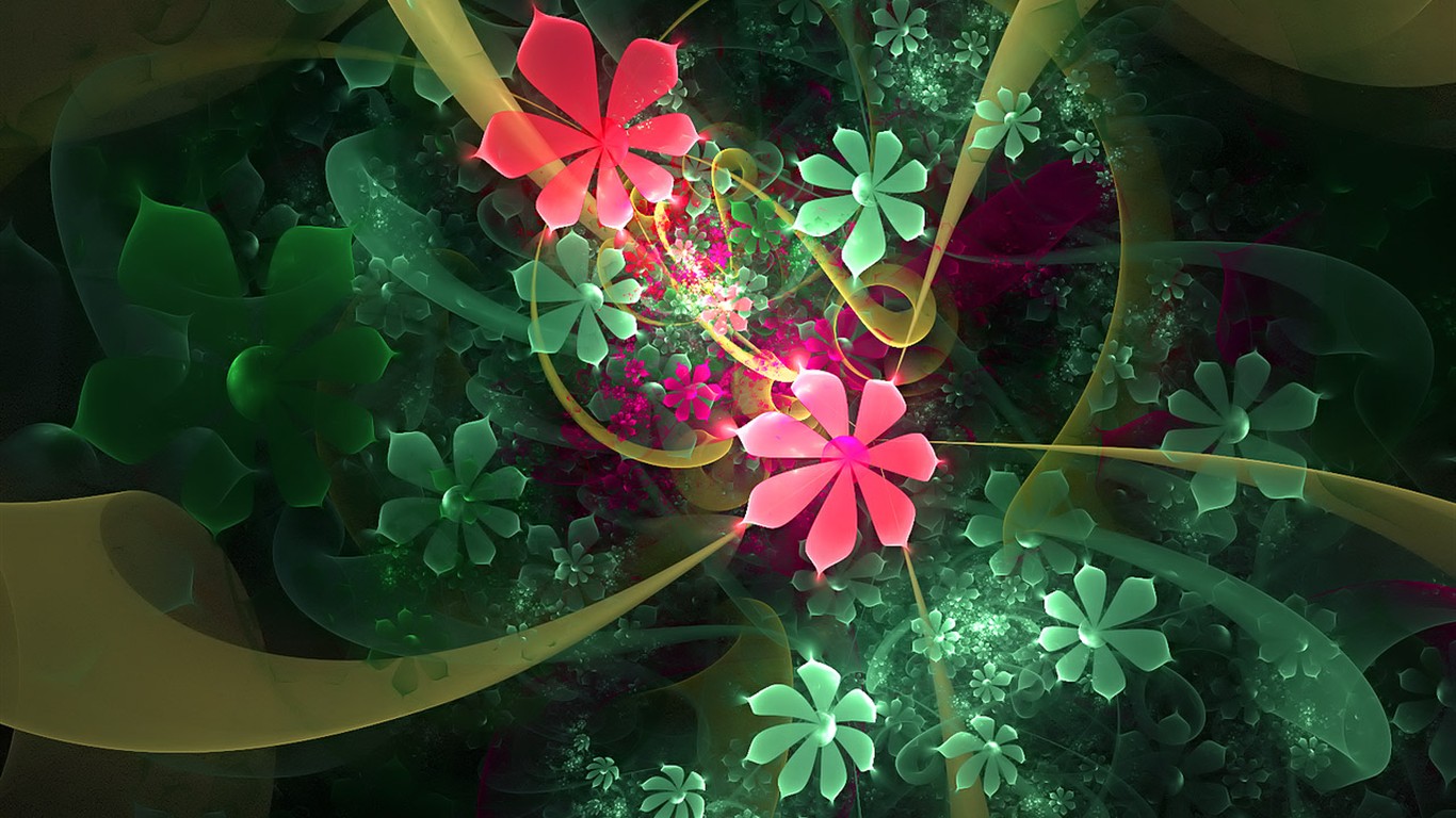 3D夢幻抽象花朵壁紙 #30 - 1366x768