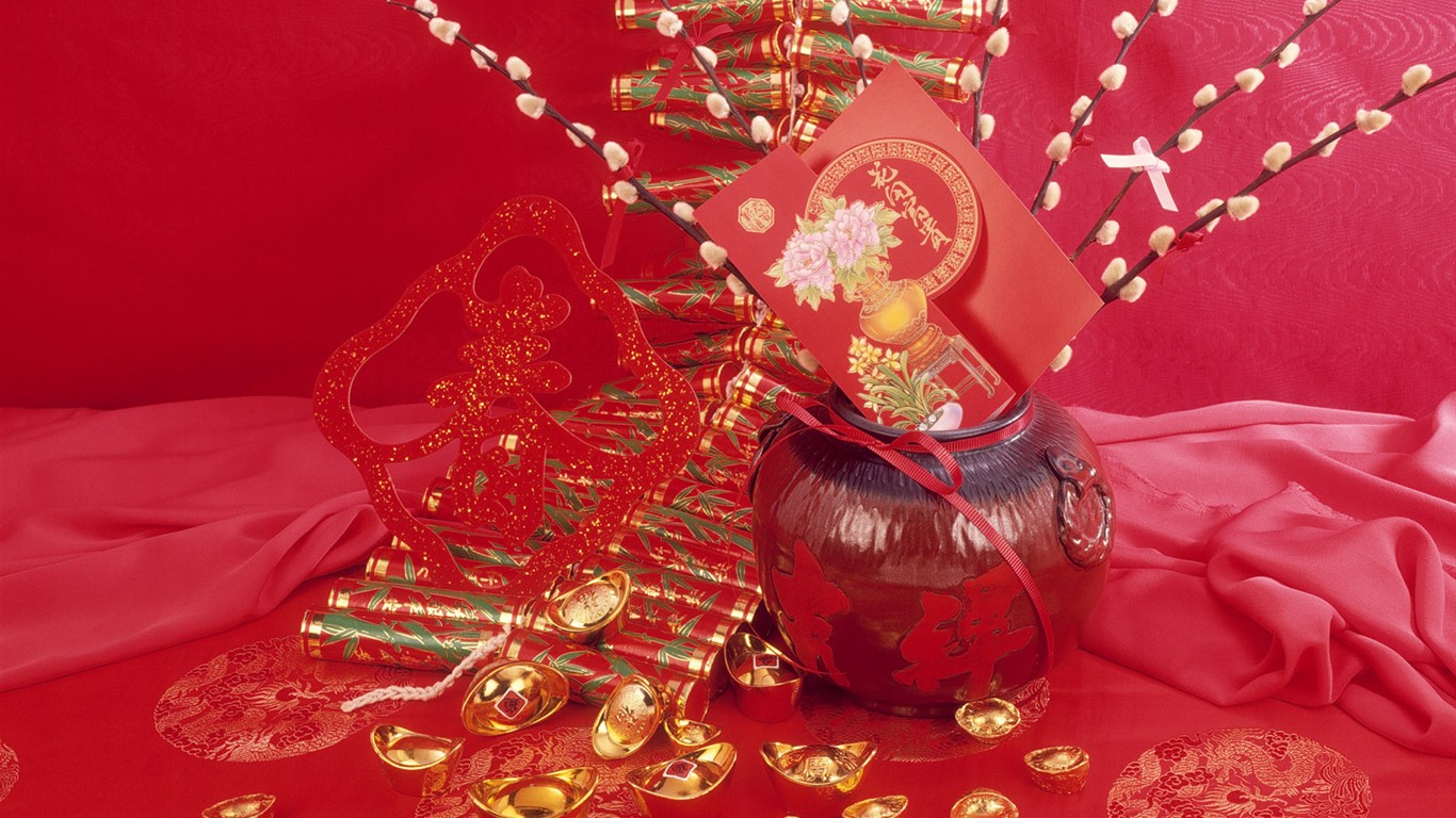Čína Vítr slavnostní červená tapeta #4 - 1366x768