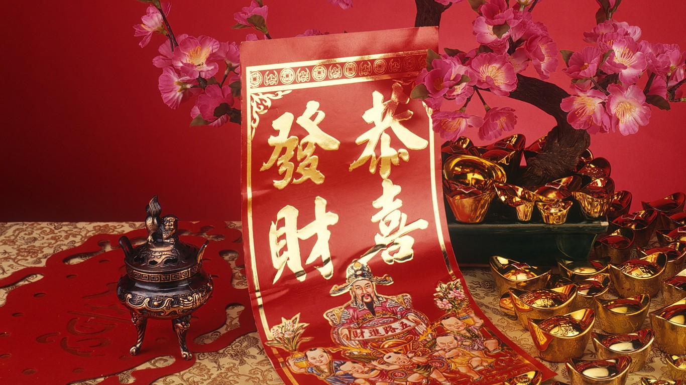 Čína Vítr slavnostní červená tapeta #50 - 1366x768