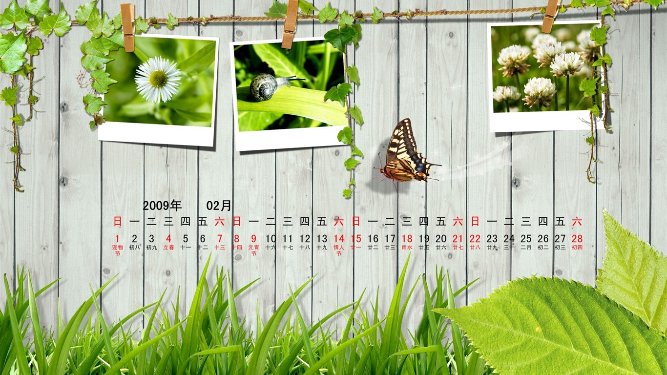 PaperArt09年2月月曆壁紙 #10 - 1366x768