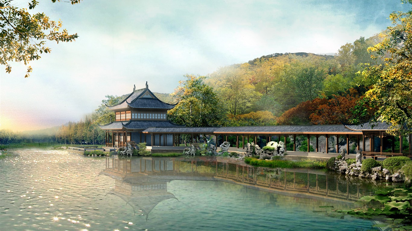 高清園林建築效果壁紙 #25 - 1366x768