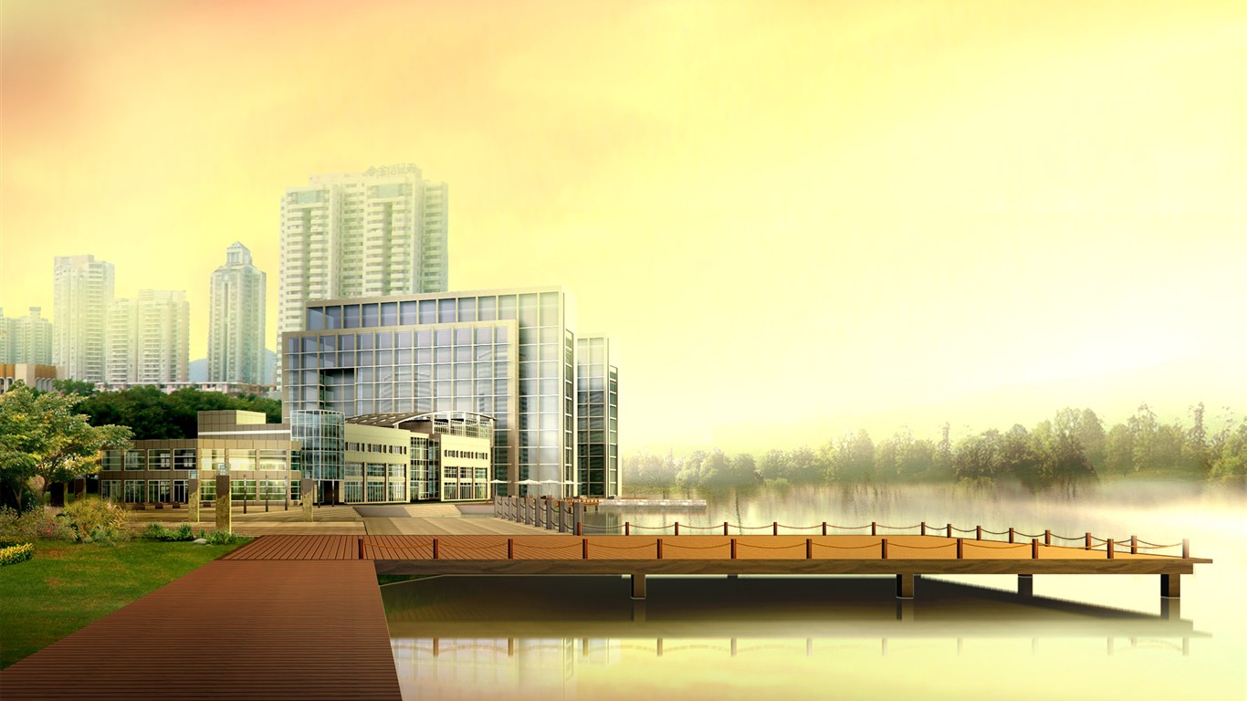 高清園林建築效果壁紙 #26 - 1366x768