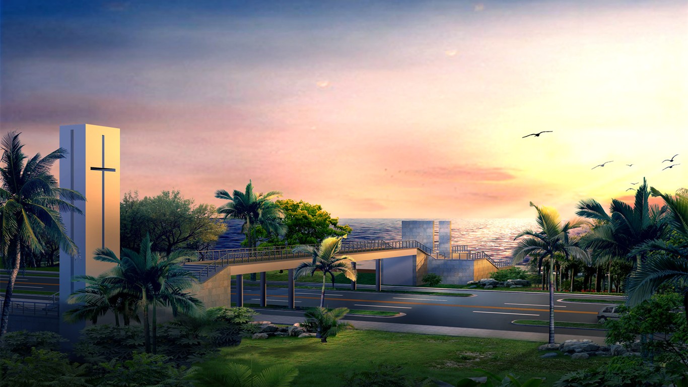 高清園林建築效果壁紙 #28 - 1366x768