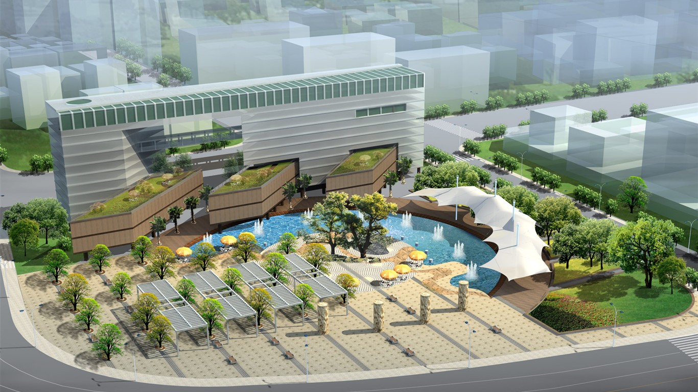 高清園林建築效果壁紙 #29 - 1366x768