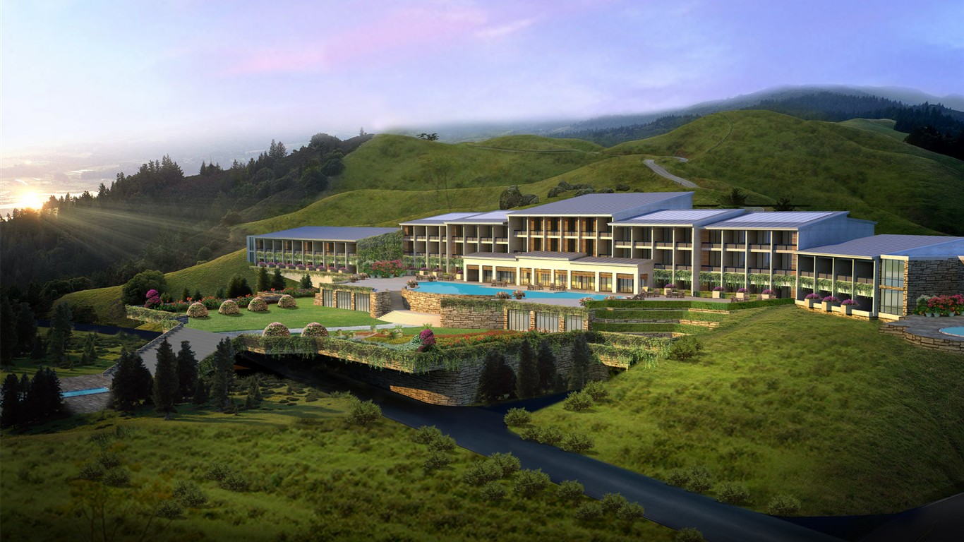 高清園林建築效果壁紙 #33 - 1366x768