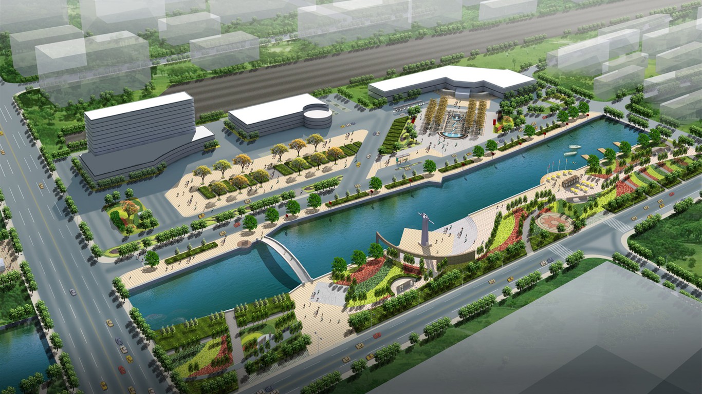 高清園林建築效果壁紙 #36 - 1366x768