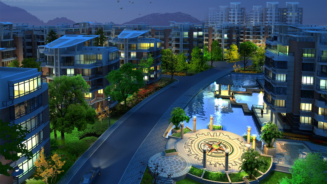 高清園林建築效果壁紙 #40 - 1366x768