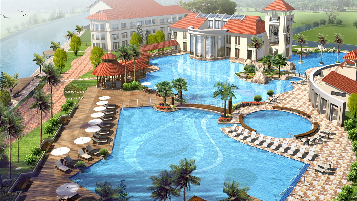 Effect of HD landscape architecture wallpapers #4 - 1366x768