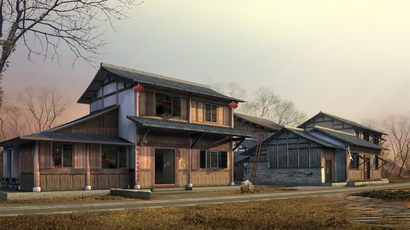 高清園林建築效果壁紙 #11 - 1366x768