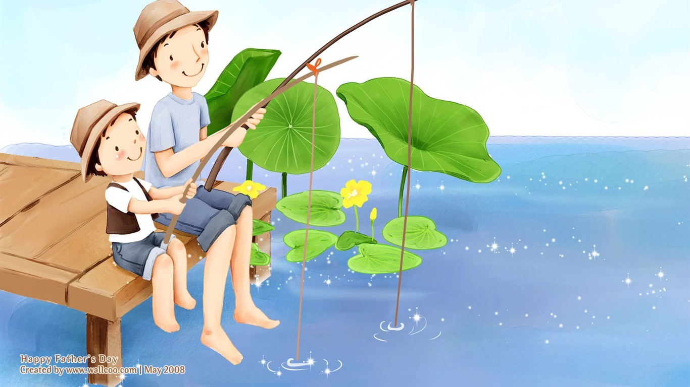 父親節主題韓國插畫壁紙 #2 - 1366x768