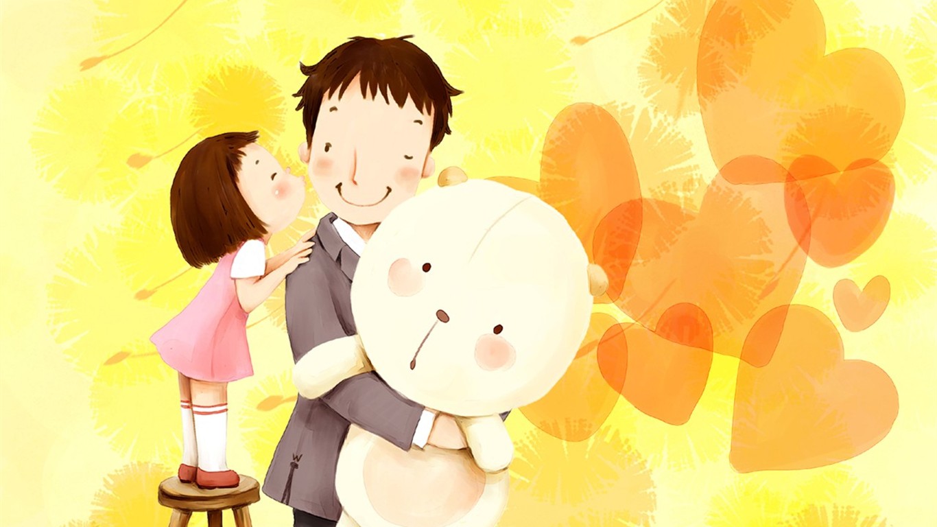 父親節主題韓國插畫壁紙 #3 - 1366x768