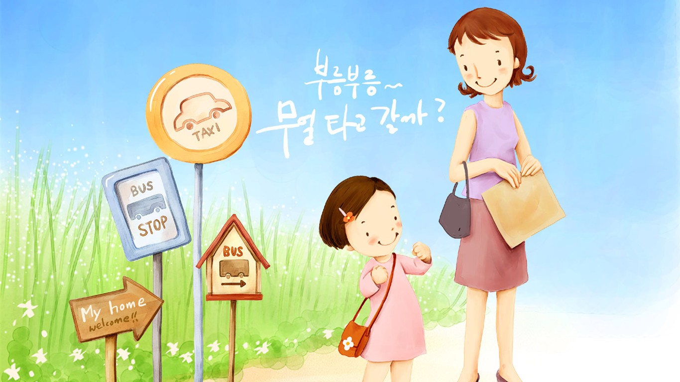 母親節主題韓國插畫壁紙 #1 - 1366x768
