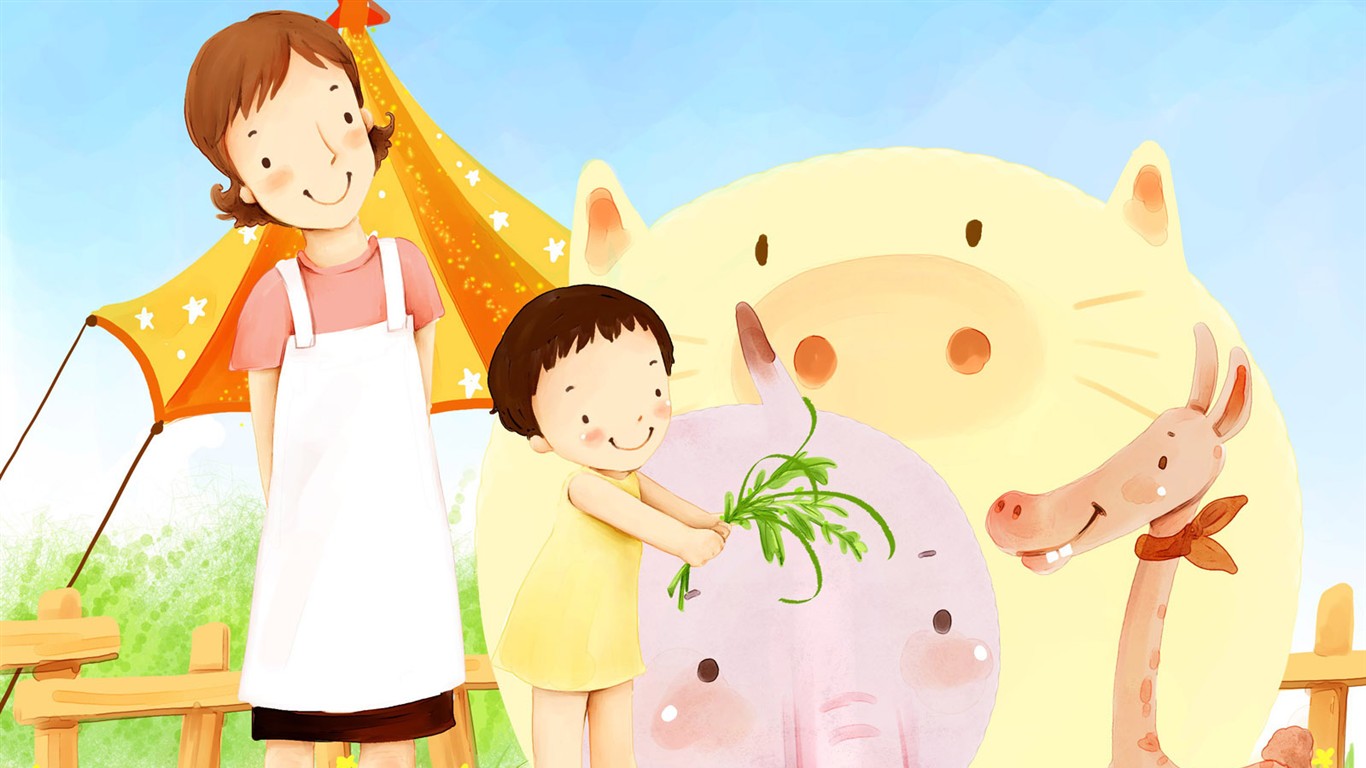 母親節主題韓國插畫壁紙 #11 - 1366x768