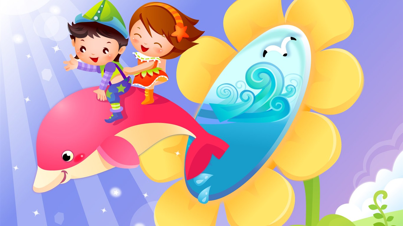 Vector Cartoon Child Wallpaper Album #12 - 1366x768