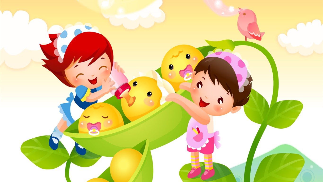Vector Cartoon Child Wallpaper Album #18 - 1366x768