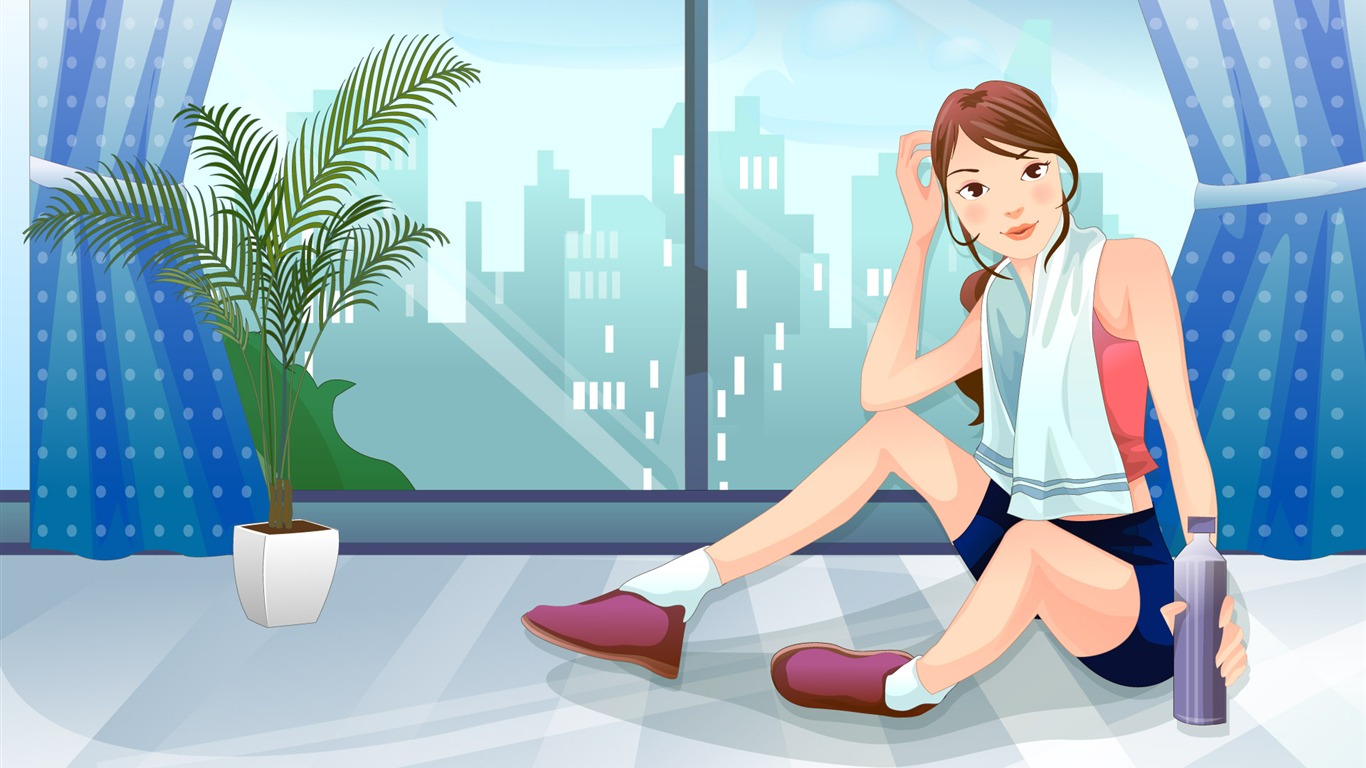 矢量女性休閒運動壁紙 #1 - 1366x768