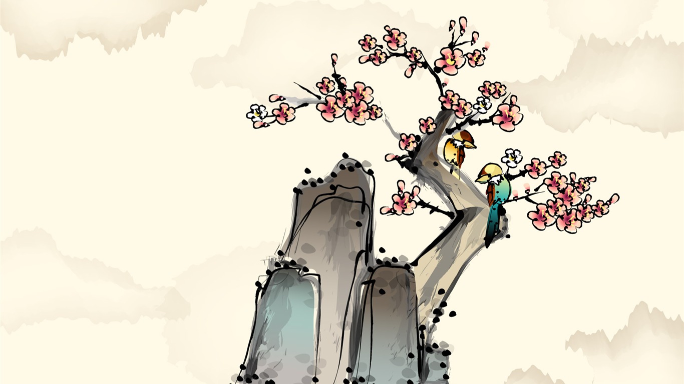 矢量水墨高清壁紙 #15 - 1366x768