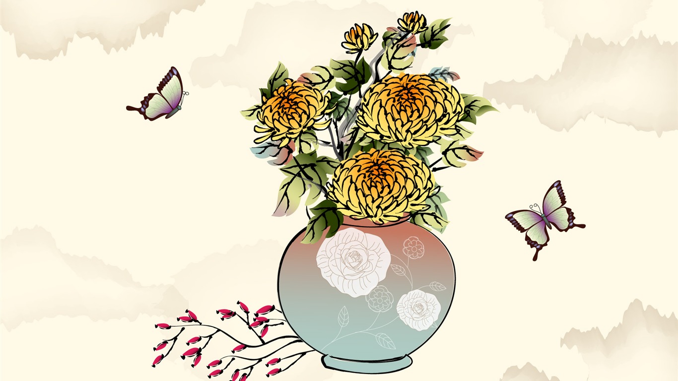矢量水墨高清壁紙 #18 - 1366x768