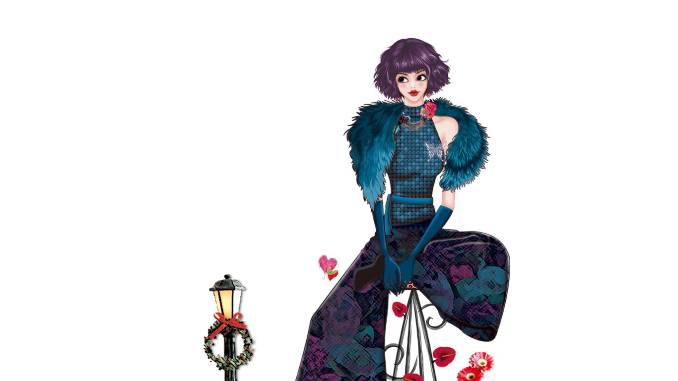 矢量風格 時尚女性壁紙 #6 - 1366x768