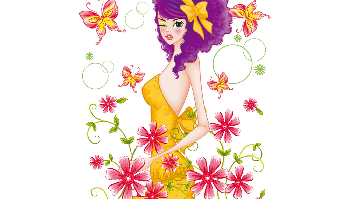 Vector-style fashion women wallpaper #23 - 1366x768