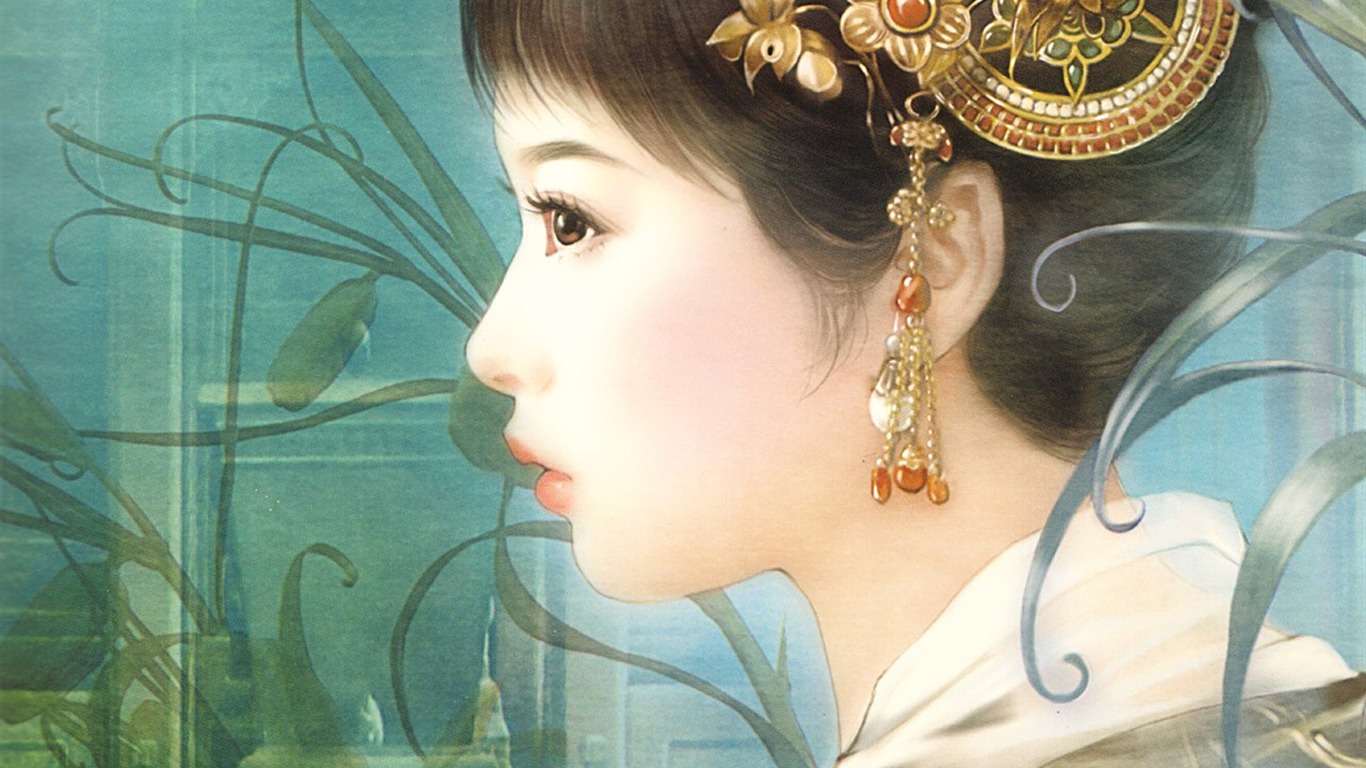 古代女子繪畫壁紙 #12 - 1366x768